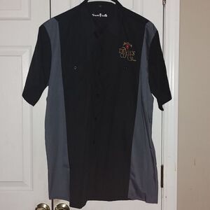 Jim Beam Devils cut 90 proof button down black and gray short sleeve shirt  Sz L
